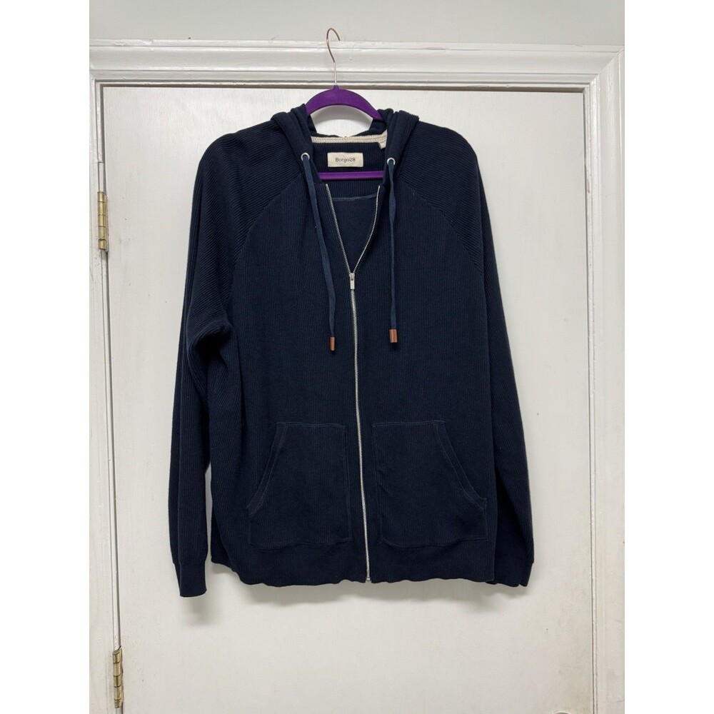 Borgo28 Raglan Sleeve Zip-Front Hoodie Size XXL Navy Blue